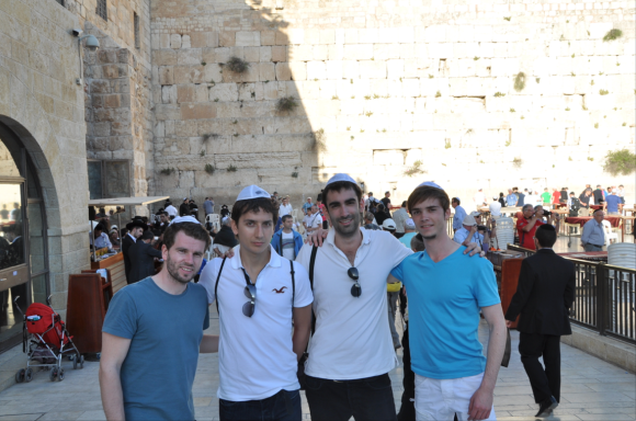 Guy, Ricardo, Ronan and Clément H in front of the Western Wall